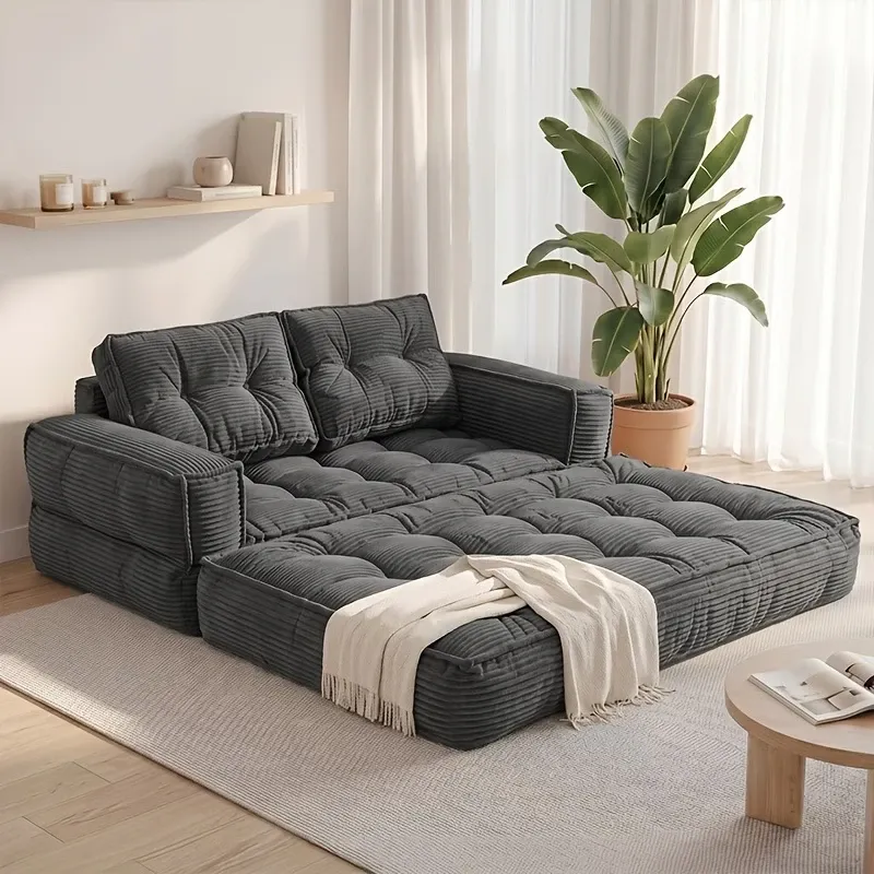 Sofá cama doble tapizado, plegable y convertible, ideal para espacios pequeños como apartamentos, residencias estudiantiles o salas de estar pequeñas. Puede utilizarse para relajarse, leer o tomar una siesta.