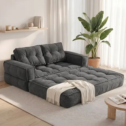 Sofá cama doble tapizado, plegable y convertible, ideal para espacios pequeños como apartamentos, residencias estudiantiles o salas de estar pequeñas. Puede utilizarse para relajarse, leer o tomar una siesta.