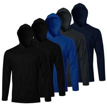 Paquete de 5 piezas | Camisa con capucha protectora solar para hombre, manga larga UPF 50+, ropa deportiva y de trabajo, ideal para pesca, senderismo y actividades al aire libre