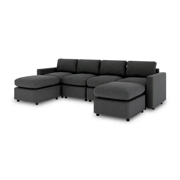 Sofá Seccional Modular Adapti 4 Plazas + Dos Otomano | Gris Carbón