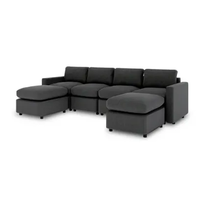 Sofá Seccional Modular Adapti 4 Plazas + Dos Otomano | Gris Carbón
