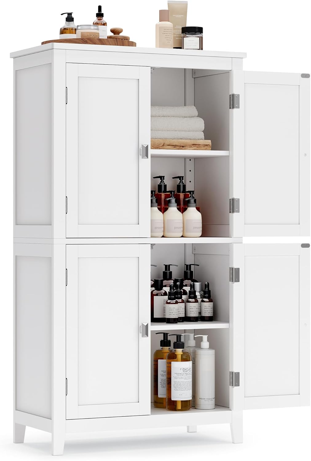 VASAGLE Mueble de Baño, Armario de Baño, Armario de Cocina, con 2 Puertas y 2 Cajones, Estantes Ajustables, 30 x 60 x 110 cm, Gris Paloma MBBC551G02