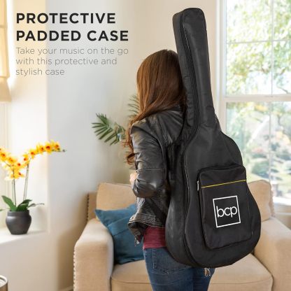 Best Choice Products - Guitarra acústica de madera de 41 pulgadas, negra, kit de guitarra, para principiantes y avanzados, incluye accesorios y bolsa de concierto