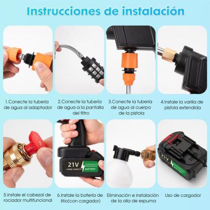 Hidrolavadora Inalámbrica Portátil de Alta Presión para Auto y Hogar, con Espumadora, 1 o 2 Baterías Según la Opción Seleccionada