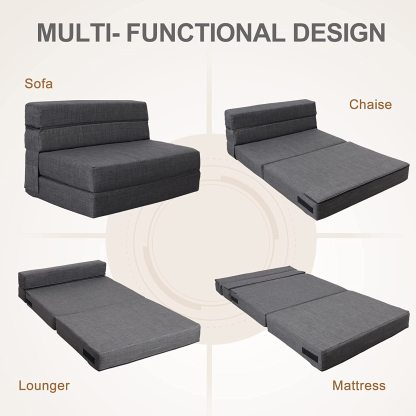 Nigoone - Sofá plegable tamaño Queen de espuma viscoelástica con 2 almohadas, sillón perezoso, triple futón, camas convertibles, funda lavable, gris oscuro