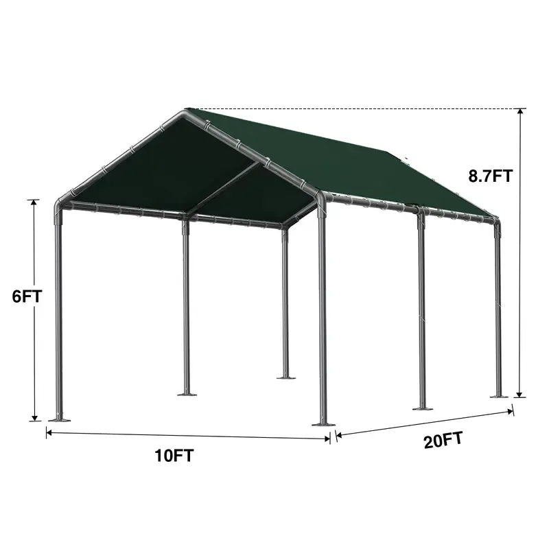 Cochera Grezone de 3x6 metros (10x20 pies), resistente, para exteriores, de gran capacidad, tipo toldo portátil para garaje, cobertizo de almacenamiento, refugio para coches, lona para todas las estaciones, protección contra el viento para barcos de fiest