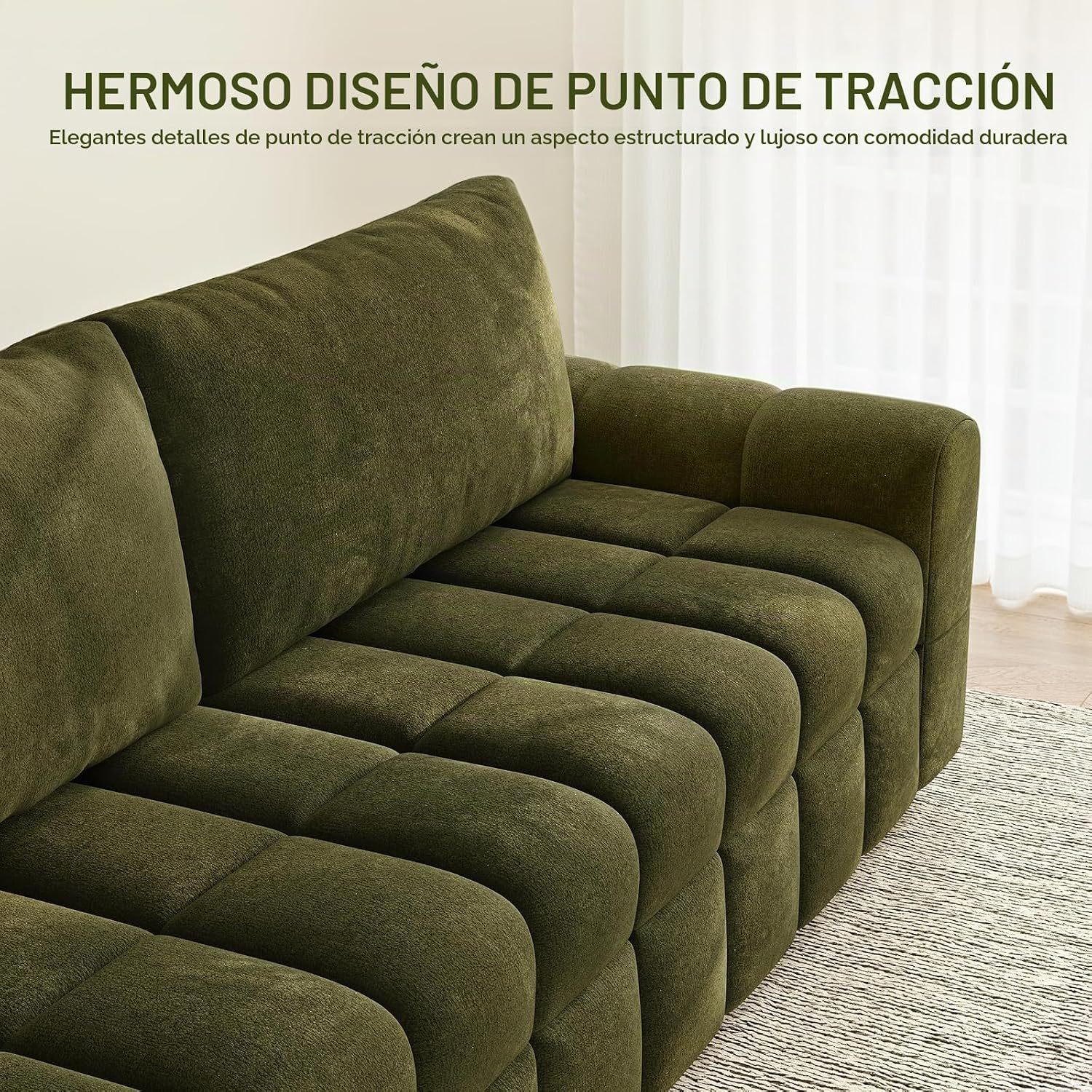 ONBRILL Sofá biplaza de 82 pulgadas, moderno sofá de felpilla para sala de estar, cojín de asiento de punto de tiro, fácil montaje, cómodo asiento de dos plazas para espacios pequeños, dormitorio, apartamento, verde