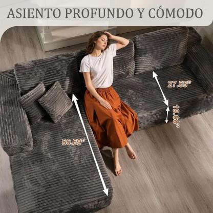 【Dos Paquetes】Soifas 260cm Sofá Modular Sin Brazos de Terciopelo Nube de Felpa con Chaise Longue, Sin Montaje Requerido - Juego de Sofá Esquinero en L con Configuración Flexible 04