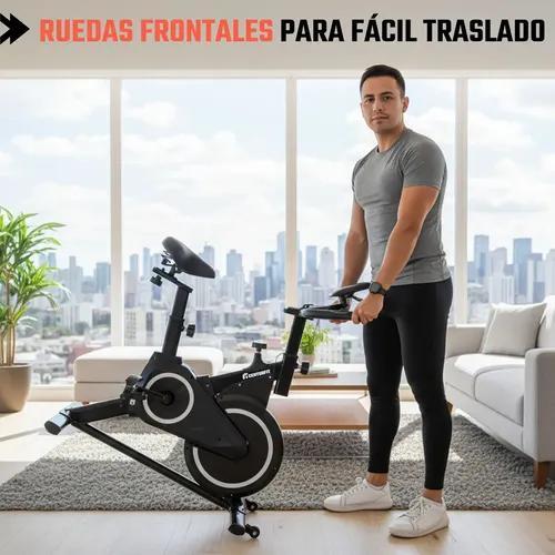 Centurfit Bicicleta de Spinning Fija Estacionaria Fitness Monitor Pulso Negro Compacta Silenciosa con Sistema de Transmisión por Banda y Resistencia Mecánica
