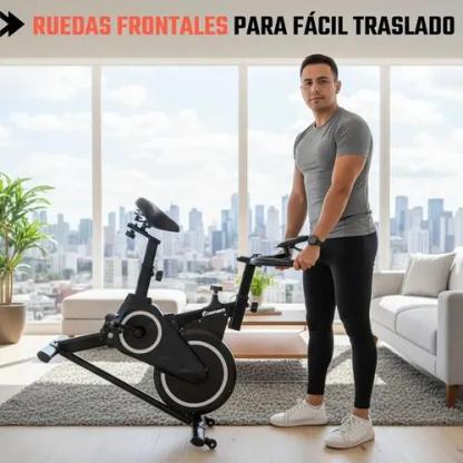 Centurfit Bicicleta de Spinning Fija Estacionaria Fitness Monitor Pulso Negro Compacta Silenciosa con Sistema de Transmisión por Banda y Resistencia Mecánica