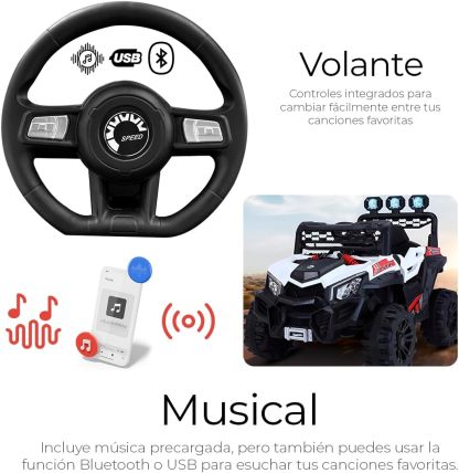 Raganet, Buggy Electrico Montable para Niños Color Rojo, Carrito de Control Remoto y Manejo Directo, con Luces, Estereo y Pedales Funcionales, Medidas: Alto 76cm X Ancho 68cm X Largo 109cm
