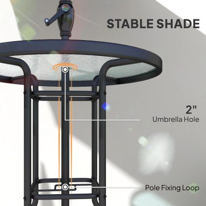 Outsunny - Juego de 4 Muebles de Comedor para Patio al Aire última intervensión, 2 sillas Plegables, Paraguas de ángulo Ajustable, Mesa de Comedor de Vidrio Templado con Textura Ondulada, Color café