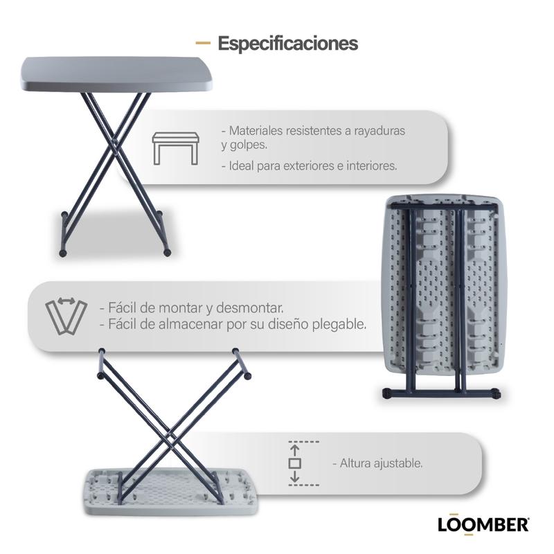 Paquete de 3/5 Mesa Plegable Multiusos 75 cm Color Blanco