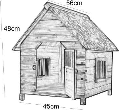 Casa grande de madera para perros al aire libre, resistente al viento y a la lluvia, con puertas y ventanas, cubierta de camuflaje para lluvia, tamaño: 56 x 45 x 48 cm