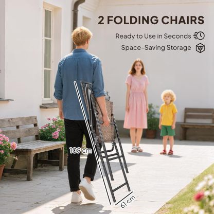 Outsunny - Juego de 4 Muebles de Comedor para Patio al Aire última intervensión, 2 sillas Plegables, Paraguas de ángulo Ajustable, Mesa de Comedor de Vidrio Templado con Textura Ondulada, Color café