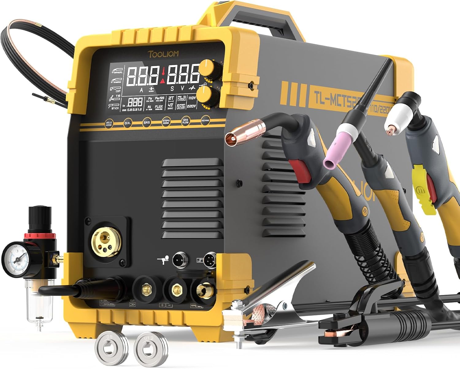 TOOLIOM MIG/TIG/CUT/Stick Soldador 5 en 1 Máquina de soldadura multiproceso de 110/220 V de doble voltaje de aluminio para máquina de soldadura compatible con pistola de carrete