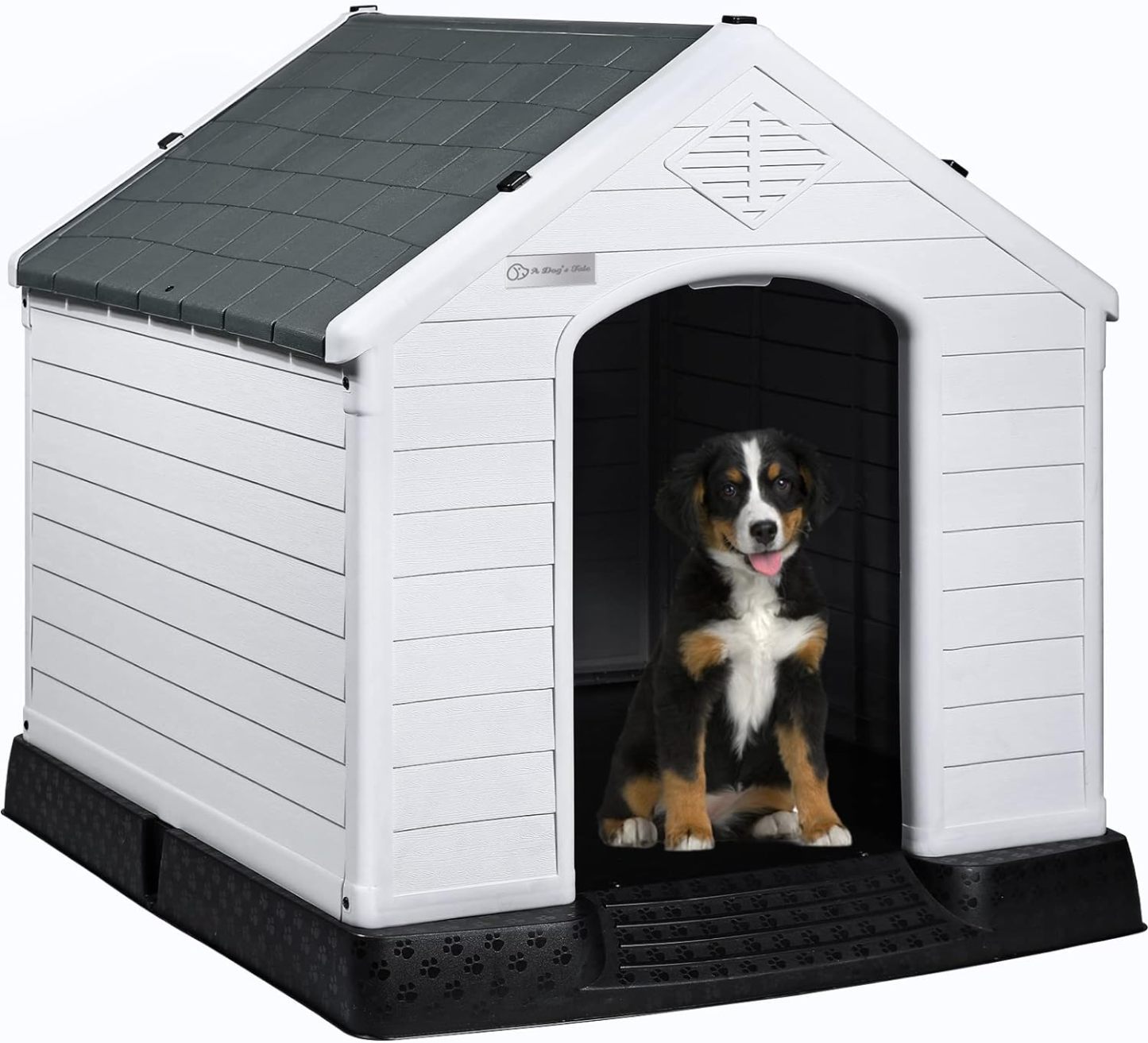 LEMBERI Casa de plástico duradera e impermeable para perros de tamaño pequeño a grande, casa de perro aislada para interiores y exteriores, refugio para cachorros con suelo elevado, fácil de montar, diseño de ventilación para perros