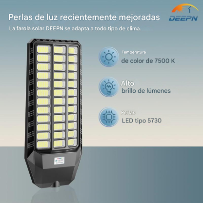 😱Stock limitado - ¡Compra 1 y llévate otra GRATIS!🎁 Farolas solares DEEPN 9000W IP67 superbrillantes, 650000 lúmenes, lámpara LED de bajo consumo, sensor de movimiento del anochecer al amanecer, control remoto, 3 modos de iluminación, iluminación e