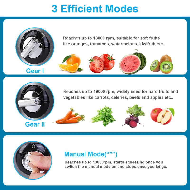 Boyuevi - 3" - Tolva de alimentación para frutas y verduras enteras, exprimidor eléctrico multifunción de 800 W para uso doméstico, exprimidor centrífugo con jarra de jugo de 30 oz, fácil de limpiar, licuadora sin BPA.
