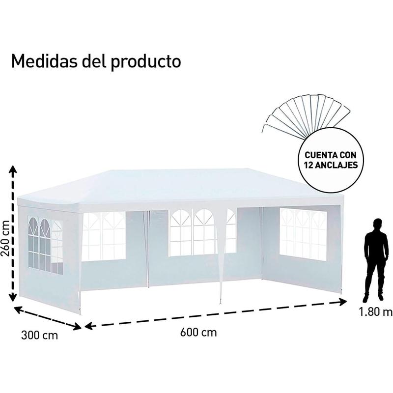 Bluelander Toldo con Carpa Impermeable con Ventanas Laterales para Eventos Fiestas y Jardín Espacio Protegido y Fresco