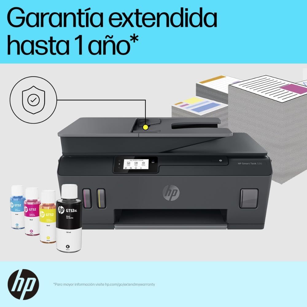 HP Impresora Multifuncional HP Smart Tank 530, Tinta Continua, Color, Wi-Fi, Dúplex (Doble Cara) Manual, ADF Alimentador Automático (4SB24A)