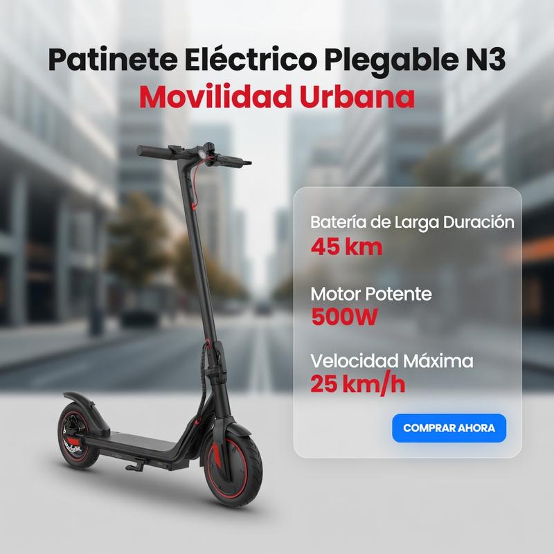 ¡Nuevo Patinete Eléctrico N3! 30KM/H + 24KM de Rango +500W + App + Pantalla LCD | Plegable y Ligero | Envío a México