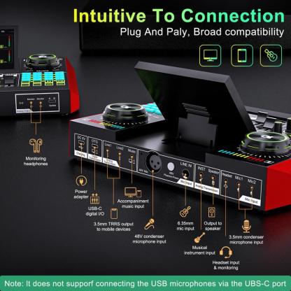 Kit de tarjeta de sonido de mezcla Tenlamp G10-P15, efectos de sonido personalizables, reducción de ruido de dos niveles, equipado con un micrófono de condensador, adecuado para transmisión en vivo, juegos, canto, podcasting y más.
