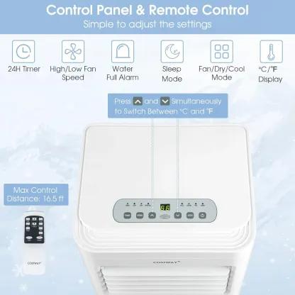 Acondicionador de aire portátil, 10000 BTU con deshumidificador integrado, refresca hasta 250 metros cuadrados Pies