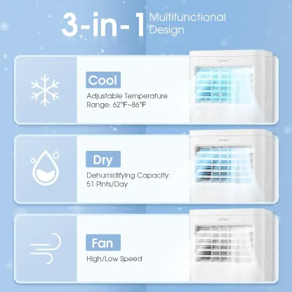 Acondicionador de aire portátil, 10000 BTU con deshumidificador integrado, refresca hasta 250 metros cuadrados Pies