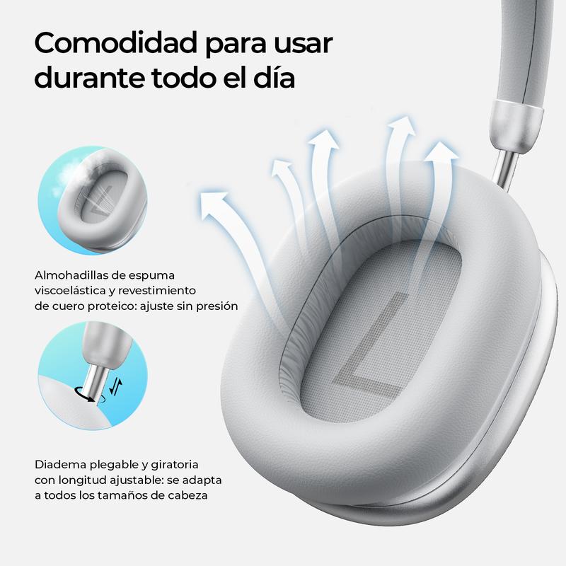 Mejores que los AirPods Max Audífonos HAVIT SPACE S1 Diadema | ANC Híbrido -45dB | Batería 100 Horas | Bluetooth 6.0 | Audio Hi-Res LHDC | Espuma Memoria Cómodos Todo el Día| 5 Micrófonos ENC Llamadas Nítidas | Carga Rápida 5min=5h | Audio Espacial | Cone