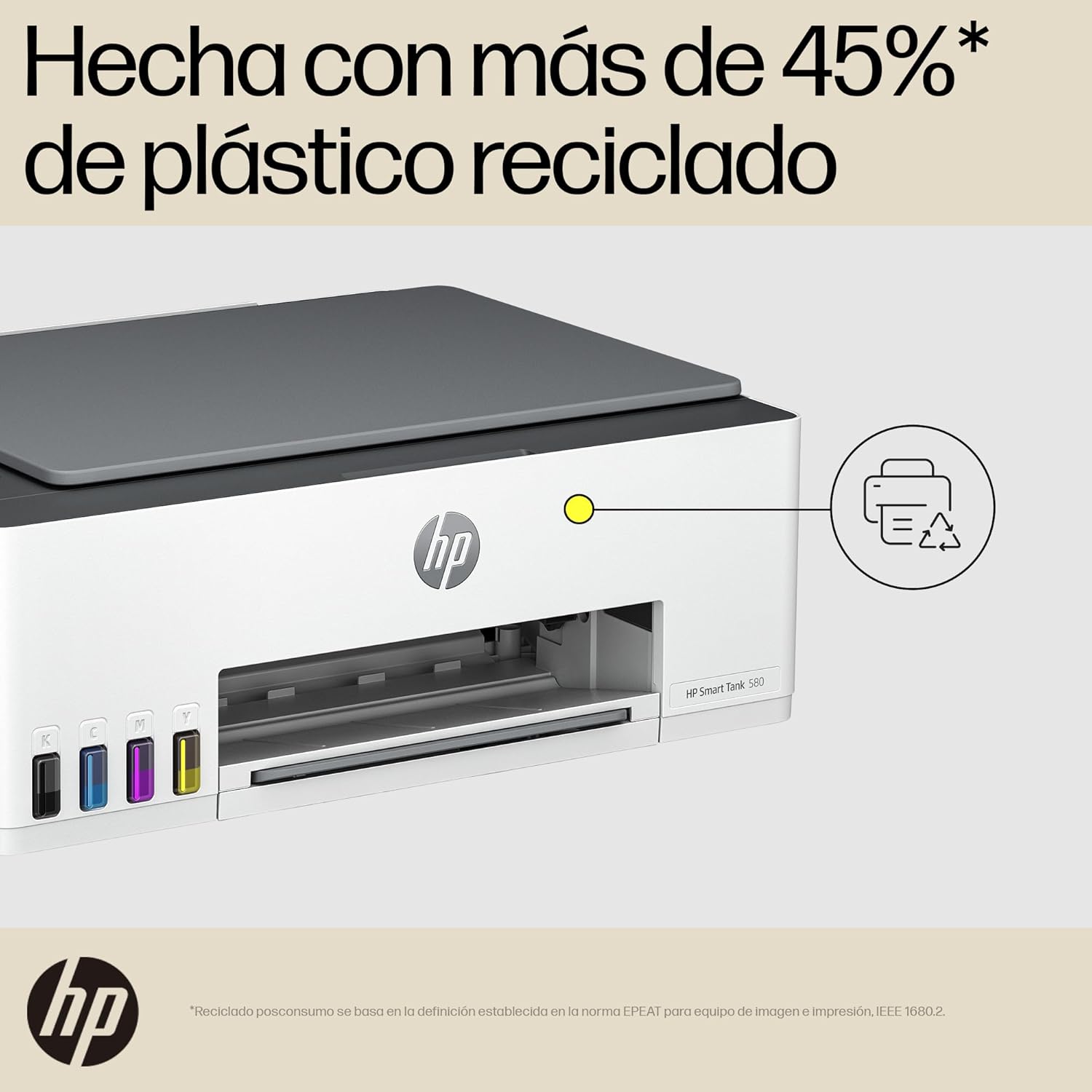HP Impresora Multifuncional Smart Tank 580, Tinta Continua, Color, Wi-Fi, Dúplex (Doble Cara) Manual, Impresión Desde Smart App, 2 años de Garantía (1F3Y2A)
