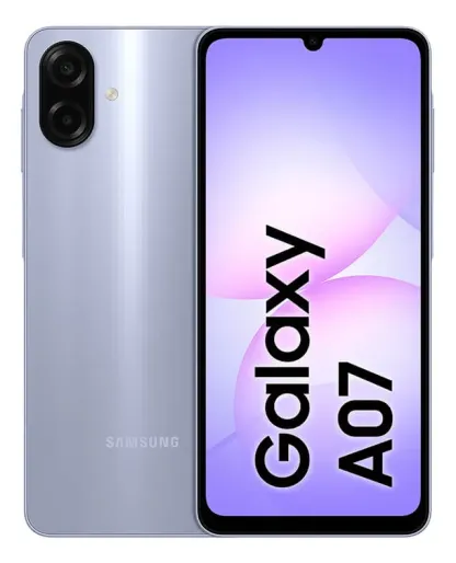 Samsung Galaxy A07 128 GB, teléfono celular de 4 GB, cámara de 50 MP, pantalla 6.7, protección IP54, procesador de 6 nm, violeta