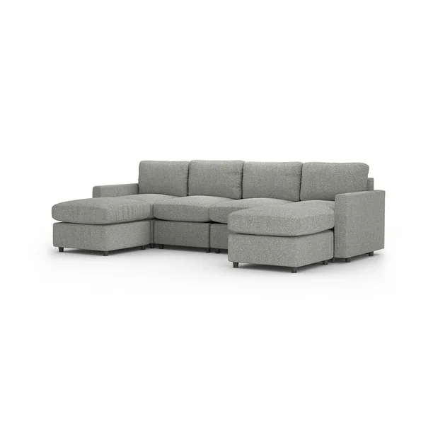 Sofá Seccional Modular Adapti 4 Plazas + Dos Otomano | Gris Carbón