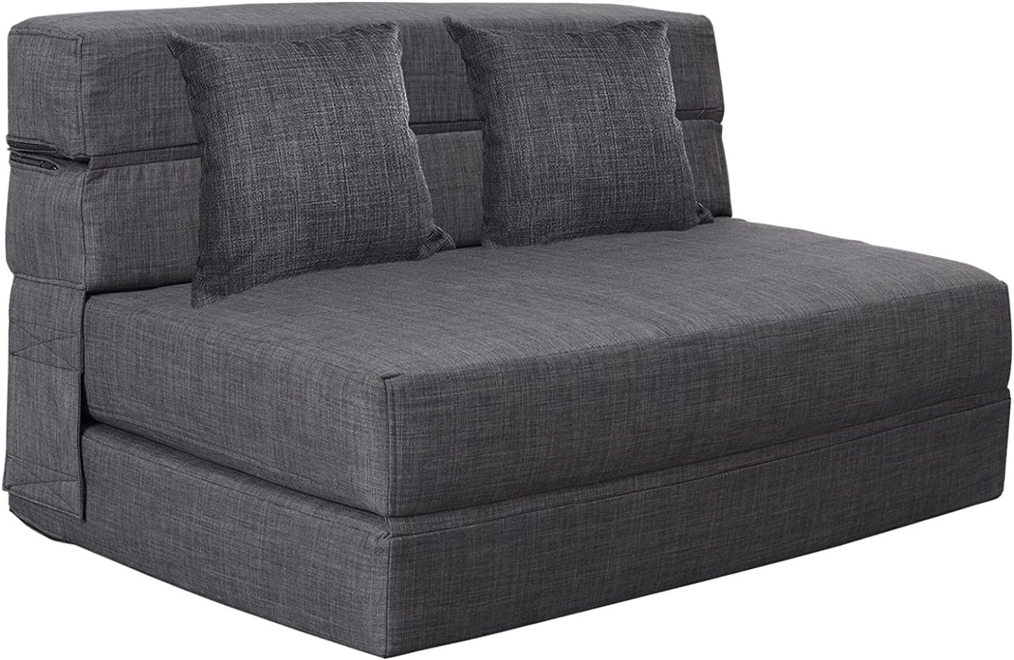 Nigoone - Sofá plegable tamaño Queen de espuma viscoelástica con 2 almohadas, sillón perezoso, triple futón, camas convertibles, funda lavable, gris oscuro