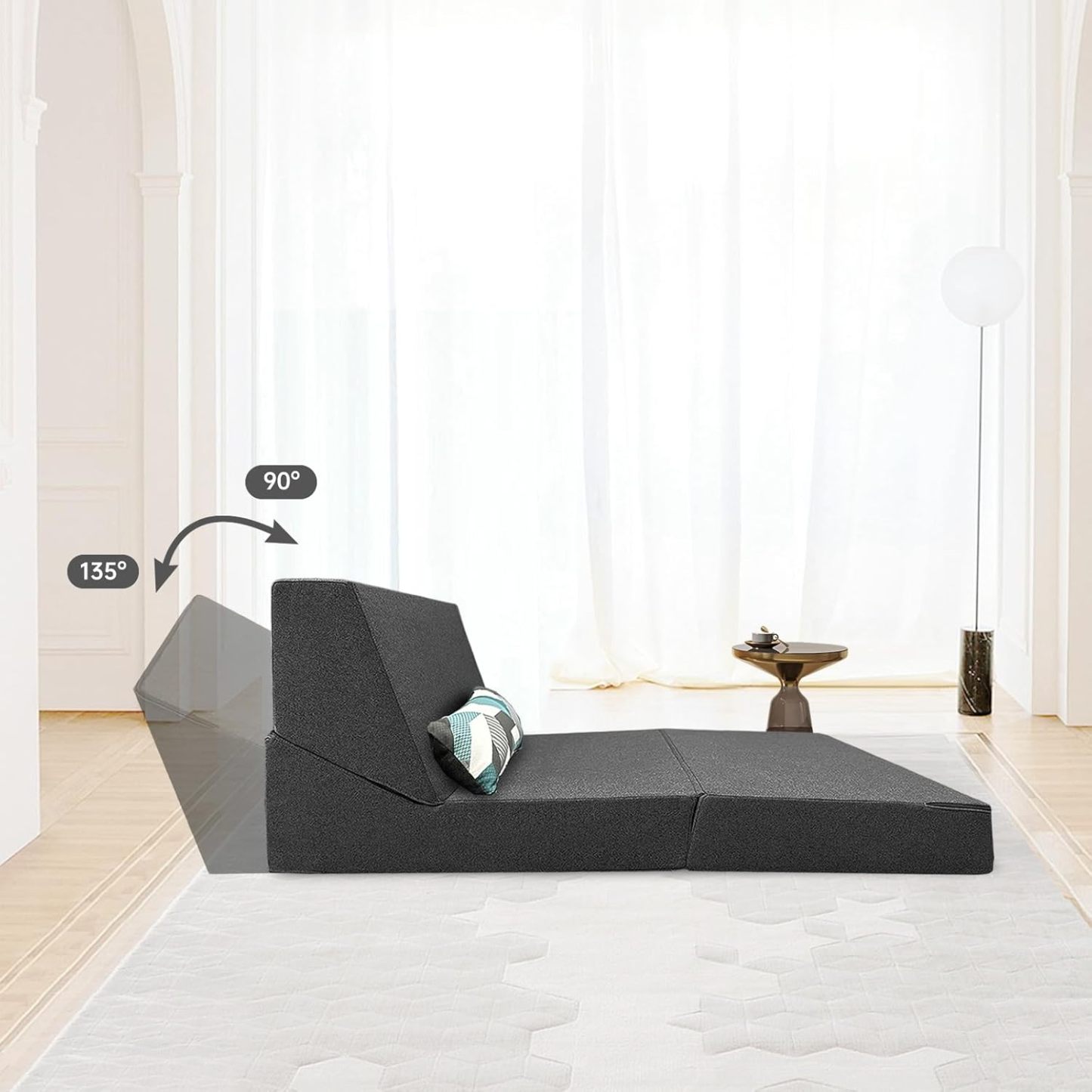 Nigoone - Sofá plegable tamaño Queen de espuma viscoelástica con 2 almohadas, sillón perezoso, triple futón, camas convertibles, funda lavable, gris oscuro