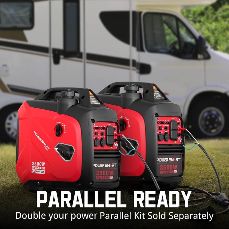 Generador de gasolina de 2500 W con inversor (a prueba de tormentas), generador portátil de 17,7 kg (39 lb), adecuado para vehículos recreativos, admite conexión en paralelo, diseño silencioso, adecuado para uso familiar y campamento, bajo consumo de comb