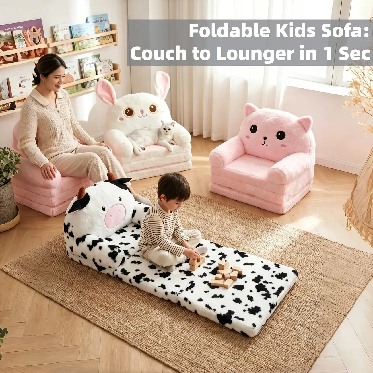 Sofá cama plegable 3 en 1, Sofá plegable 30D, Sofá para niños adecuado para espacios pequeños, habitaciones - Sofá cama convertible fácil de lavar a mano, Sofá comprimible, Sofá cama plegable, Sofá acolchado, Sofá plegable