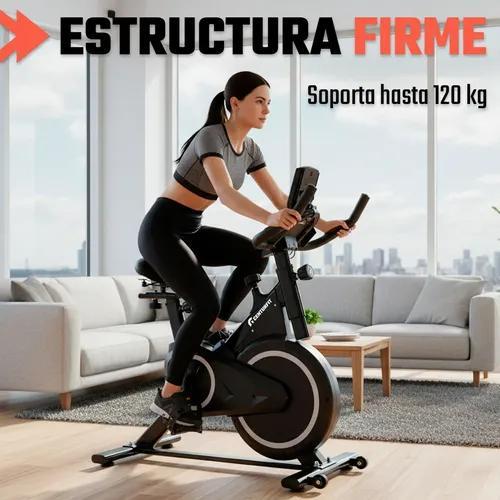 Centurfit Bicicleta de Spinning Fija Estacionaria Fitness Monitor Pulso Negro Compacta Silenciosa con Sistema de Transmisión por Banda y Resistencia Mecánica