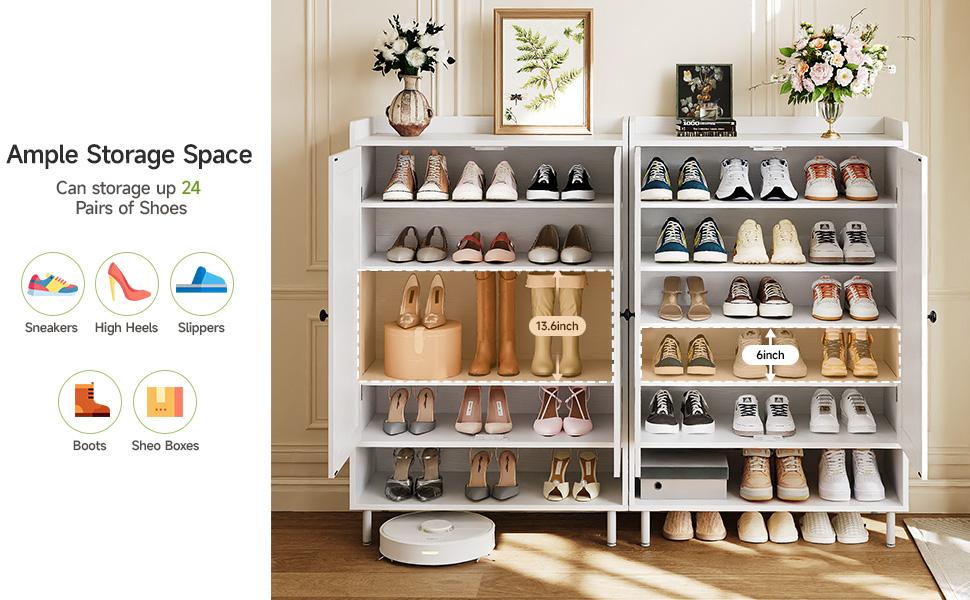 【18-24 Pairs & Adjustable Shelves】ONBRILL 7+1 Tier Farmhouse Shoe Storage Cabinet,  45'' Tall Modern Shoe Cabinet with Metal Legs, Shoes Rack Organizer Cabinet for Entryway, Front Door,Livingroom Bedroom Furniture,Christmas Gift【BackToSchool】