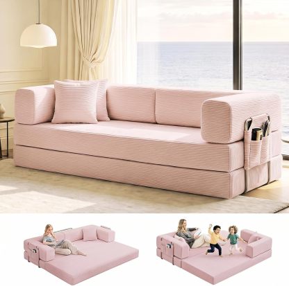 Sofá cama doble tapizado, plegable y convertible, ideal para espacios pequeños como apartamentos, residencias estudiantiles o salas de estar pequeñas. Puede utilizarse para relajarse, leer o tomar una siesta.