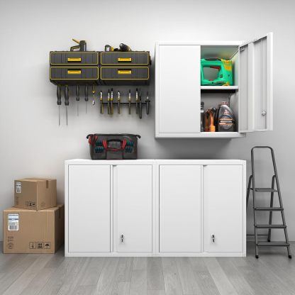 GREATMEET - clóset de almacenamiento de pared de metal con cerradura,armarios de almacenamiento de metal blanco con 1 estante ajustable y 2 puertas,gabinete de acero,desmontar H27.95 White