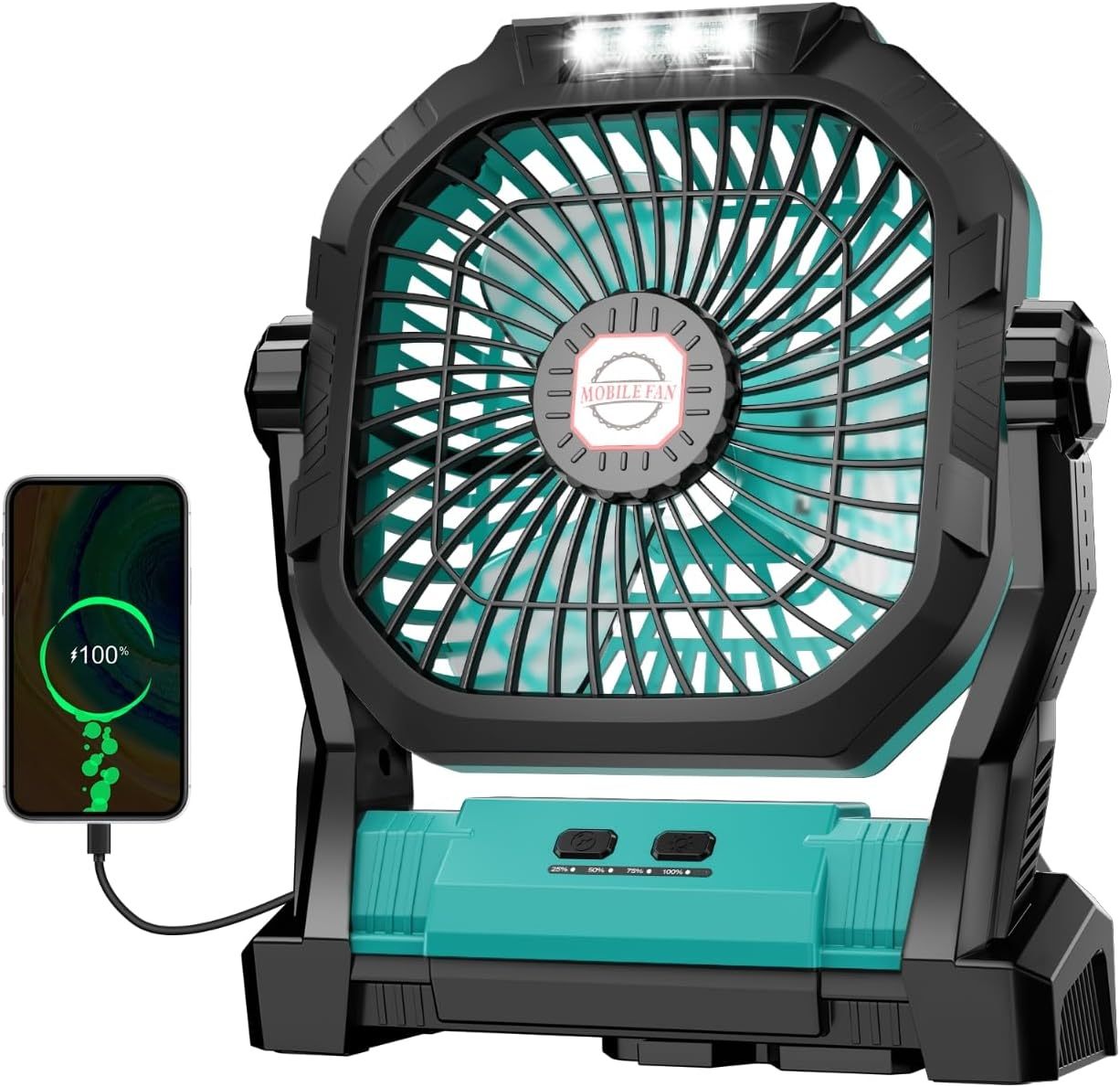 Ventilador recargable para camping, portátil y alimentado por batería de 20.000 mAh, con luz LED y gancho; cuenta con 4 velocidades y cabezal ajustable 270°. Ideal para tiendas de campaña, viajes, coche, uso en interiores y exteriores, barbacoas, pesca y 