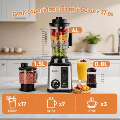 Licuadora Profesional Multifuncional 8 en 1, 9500W, Jarra de 4L, 38,000 RPM y 15 Velocidades, Procesador de Alimentos para Jugos, Carne, Hielo, Café y Especias