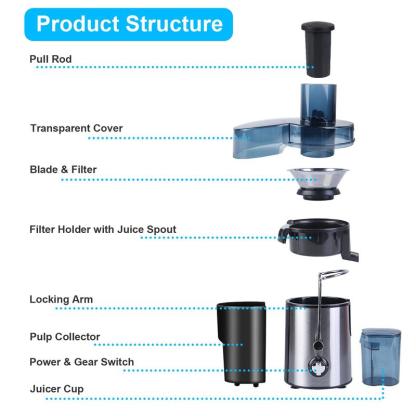 Boyuevi - 3" - Tolva de alimentación para frutas y verduras enteras, exprimidor eléctrico multifunción de 800 W para uso doméstico, exprimidor centrífugo con jarra de jugo de 30 oz, fácil de limpiar, licuadora sin BPA.
