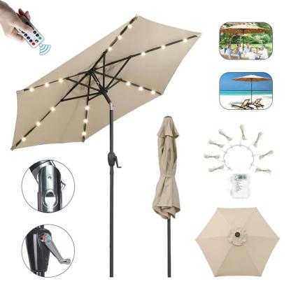 Sombrilla de exterior para jardín, de 2 metros, con luces LED y control remoto, con botón de inclinación y manivela, resistente al viento e impermeable, perfecta para la playa, con protección UV, producto para jardín, jardín, patio y balcón. Sombrilla