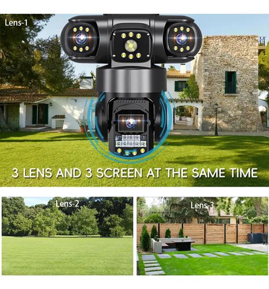 V380 PRO Cámara de seguridad WiFi inalámbrica exterior, múltiples lentes y grabaciones, visión 90/355° completa, audio bidireccional, detección de movimiento, instalación fácil, seguimiento automático + alarma, grabación, gestión por app móvil, seguridad 