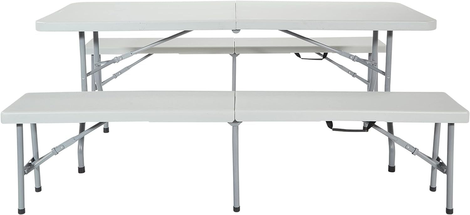 VINGLI Juego de mesa de picnic con 2 bancos, juego de sillas de mesa de camping de 6 pies, muebles plegables de 3 piezas para uso interior o exterior