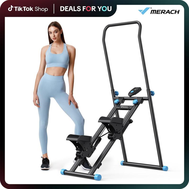 MERACH Stepper de Escalera con Manillar Pantalla LCD Capacidad 300LBS Máquina de Ejercicio Climber para Entrenamientos en Casa Equipo de Fitness para Mujeres y Hombres