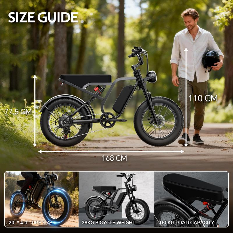 【HIEHA】All-Terrain 1500W Peak Motor Electric Bike – 34 MPH Range 40-70 Miles, 48V Removable Battery, Dual Suspension & Fat Tires for Off-Road & City Adventures, Turn Signals & Brake Light for Safety, Perfect for Mountain Trails and All-Terrain Use
