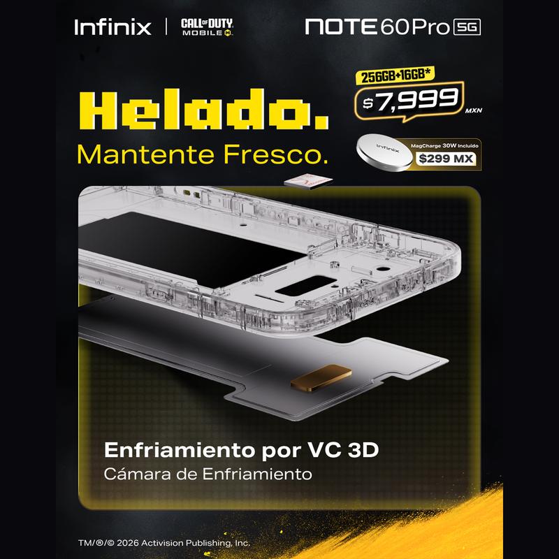 Infinix Note 60 Pro 5G 12GB+12GB RAM 256GB | Pantalla AMOLED 6.78" 1.5K 144Hz | Snapdragon 7s Gen 4 | Batería 6000mAh Carga Rápida 90W | Cámara 50MP OIS | NFC | Dual SIM | Android 16